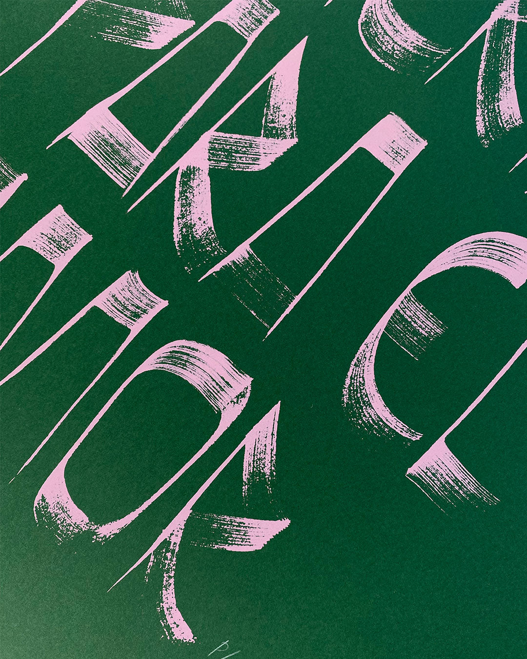 Cartel Verde Manos abiertas para el amor impreso en serigrafía, hecho a mano.